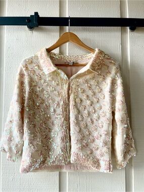 Opalescent Cream Sequin Jacket Cardigan